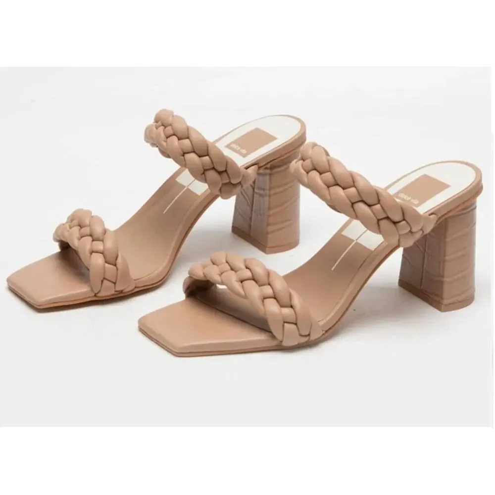 Dolce Vita Paily Braided Vegan Leather Heeled Sandals Stella Cafe Women's 8 NWOT - Picture 1 of 12